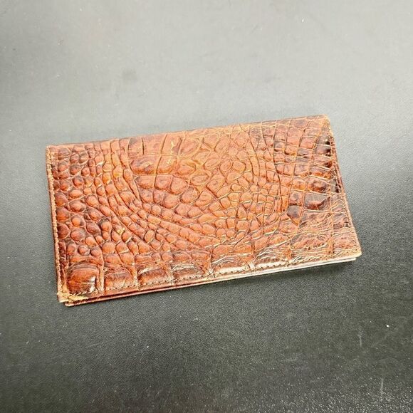 Wilsons Leather vintage brown croc embossed rather bi-fold wallet portfolio - Picture 2 of 11